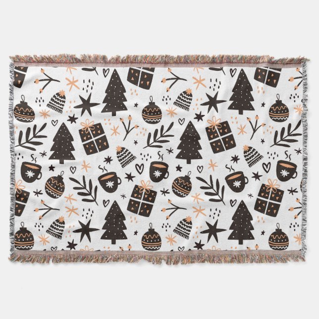 A Black and White Christmas Pattern Throw Blanket (Front)