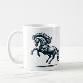 A black and white horse print mug