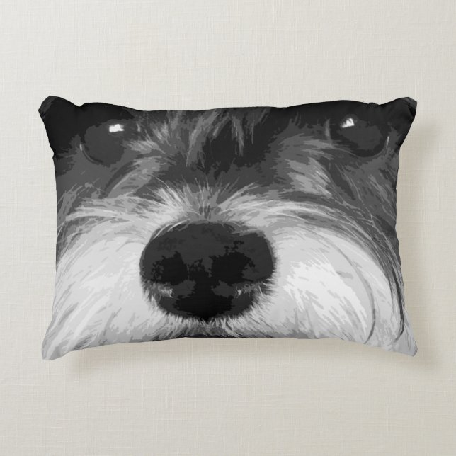 A black and white Miniature Schnauzer Accent Pillow (Front)