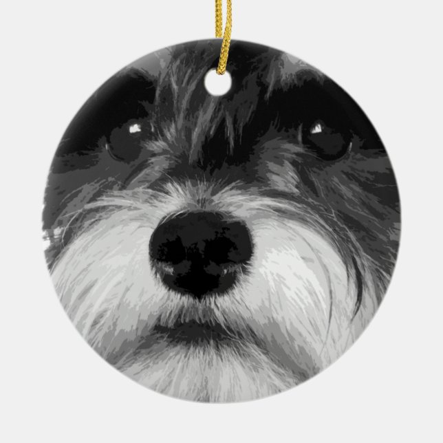 A black and white Miniature Schnauzer Ceramic Ornament (Front)