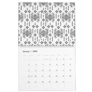 a black and white pattern with a white background calendar