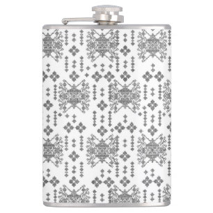 a black and white pattern with a white background hip flask