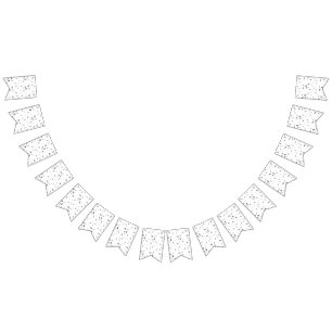 a black and white photo of a flock of birds bunting flags