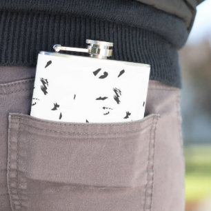 a black and white photo of a flock of birds hip flask