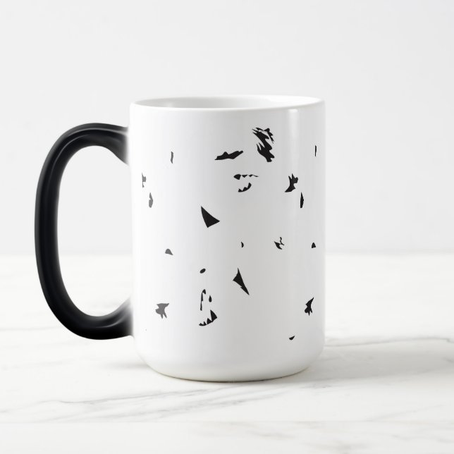 a black and white photo of a flock of birds magic mug (Left)