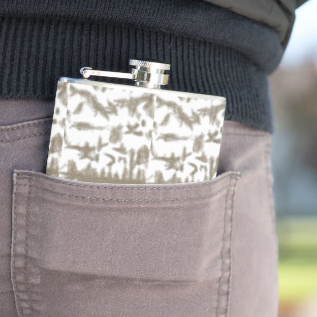 a black and white photo of a pattern hip flask (In Situ)