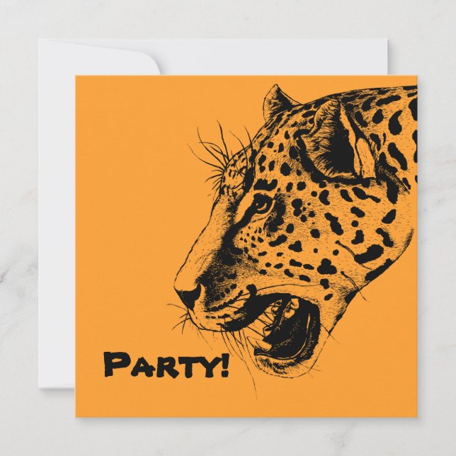 A Black and Yellow Hand Drawn Leopard Illustration Invitation (Front)