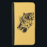 A Black and Yellow Hand Drawn Leopard Illustration Samsung Galaxy S5 Wallet Case<br><div class="desc">A realistic black and yellow leopard drawing. Cool looking black spots with his mouth open and roaring,   showing off his pointy teeth. Ferocious and beautiful.</div>