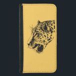 A Black and Yellow Hand Drawn Leopard Illustration Samsung Galaxy S5 Wallet Case<br><div class="desc">A realistic black and yellow leopard drawing. Cool looking black spots with his mouth open and roaring,   showing off his pointy teeth. Ferocious and beautiful.</div>