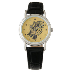 A Black and Yellow Hand Drawn Leopard Illustration Watch