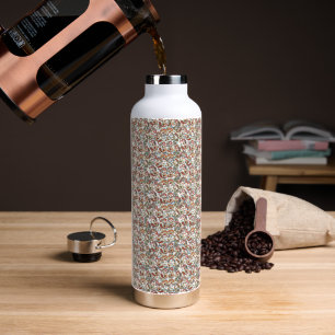 a black background with a red, green and blue patt water bottle
