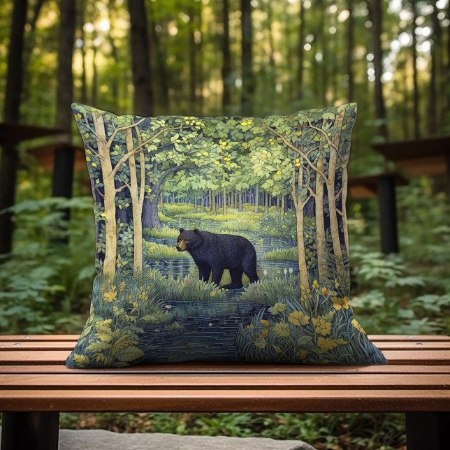 A Black Bear In The Forest, North Carolina Throw Pillow (Creator Uploaded)