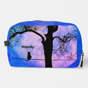 A Black Cat on a Wire Full Moon Name Dopp Kit