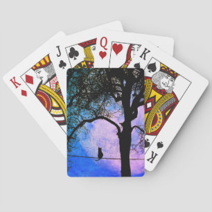 A Black Cat on a Wire Full Moon Playing Cards