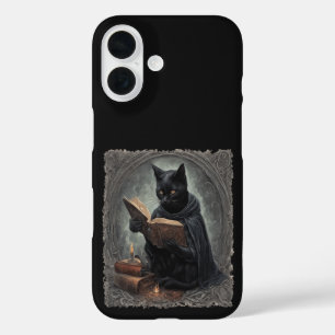 A Black Cat Wearing A Cloak Studying Halloween iPhone 16 Case