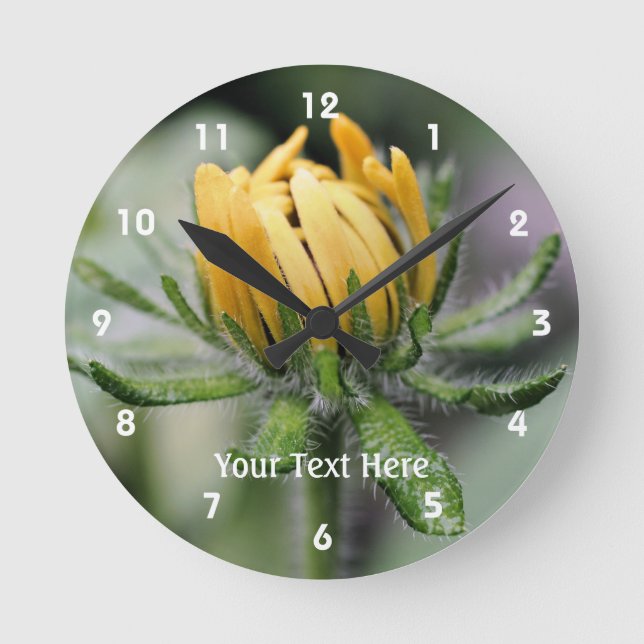 A Black Eyed Susan Flower Unfolding Personalized Round Clock (Front)