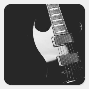 A black Guitar Square Sticker