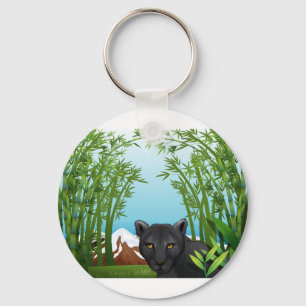 A black panther at the bamboo forest keychain