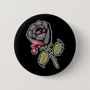 A Black Rose Painted Red Pixel Art Button