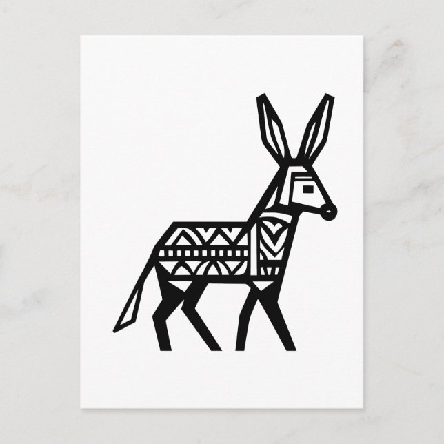 A Black Silhouette Patterned Donkey Tattoo Icon Postcard (Front)