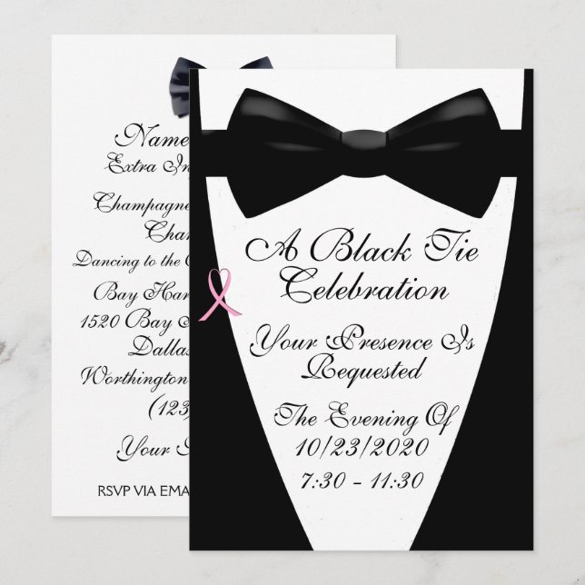 A Black Tie Cancer Awareness Event Invitation (Front/Back)