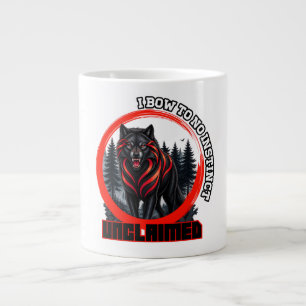 A black wolf in a foggy forest wildlife art large coffee mug