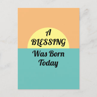 A BLESSING Was Born Today Retro Vintage Birthday Postcard