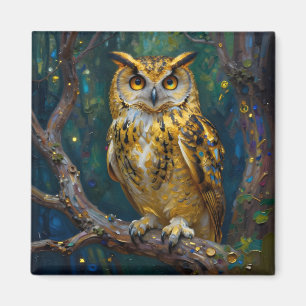 A Blue and Gold Majestic Owl   Magnet