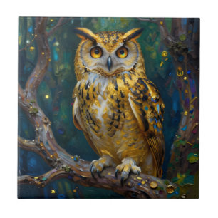A Blue and Gold Majestic Owl   Tile