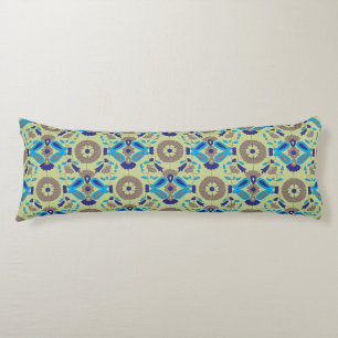 a blue and green pattern on a green background body pillow