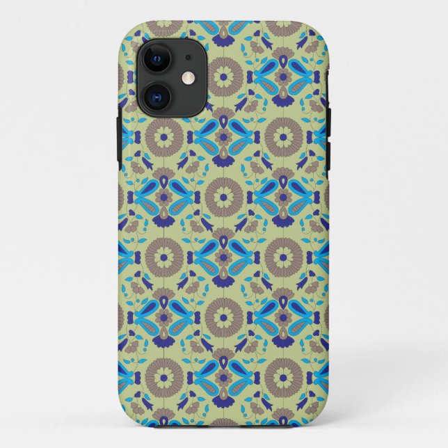 a blue and green pattern on a green background Case-Mate iPhone case (Back)