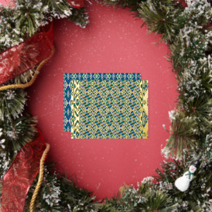 a blue and green pattern with a white background foil holiday postcard