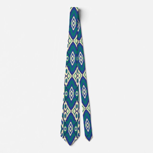 a blue and green pattern with a white background tie (Front)