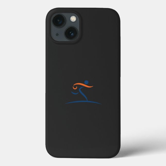 a blue and orange logo with a man running Case-Mate iPhone case (Back)