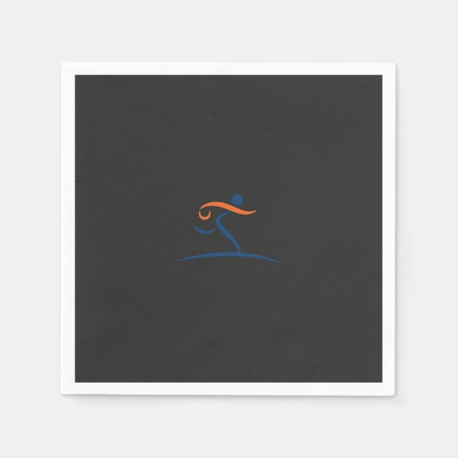 a blue and orange logo with a man running napkin (Front)