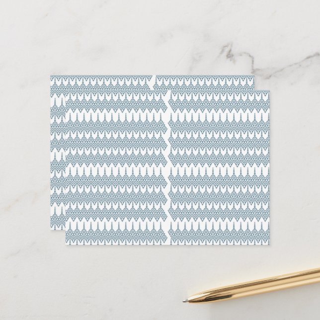 a blue and white pattern with a white background postcard (Front/Back In Situ)