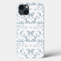 a blue and white wallpaper with a pattern on it