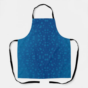 A blue apron with a subtle polka dot pattern 