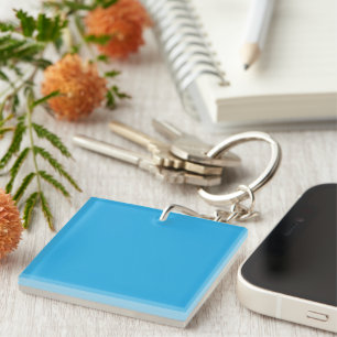 a blue background with a black and white cat keychain