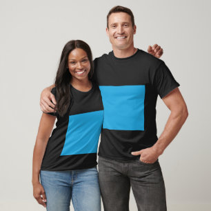 a blue background with a black and white cat on to T-Shirt