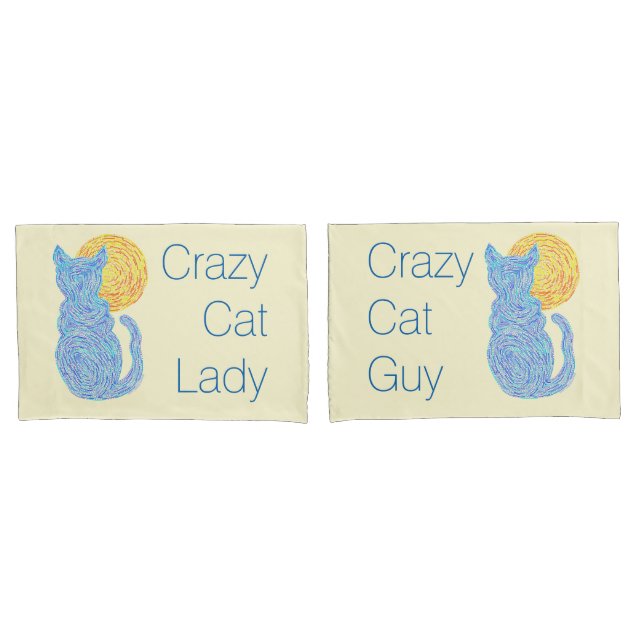 A Blue Cat And The Moon Crazy Cat Lover Pillowcase (Front-Set)