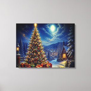 A Blue Christmas Scene In The Neighbourhood Street Canvas Print