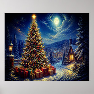 A Blue Christmas Scene In The Neighbourhood Street Poster