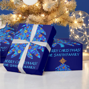 A Blue Christmas Tree Art Personalize This Stylish Wrapping Paper