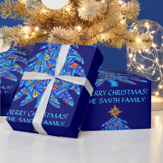 A Blue Christmas Tree Art Personalize This Stylish Wrapping Paper (Holidays)