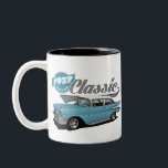 A Blue Classic Two-Tone Coffee Mug<br><div class="desc">This is a rendering of a classic car created using chalks and markers with the background digitally added.</div>