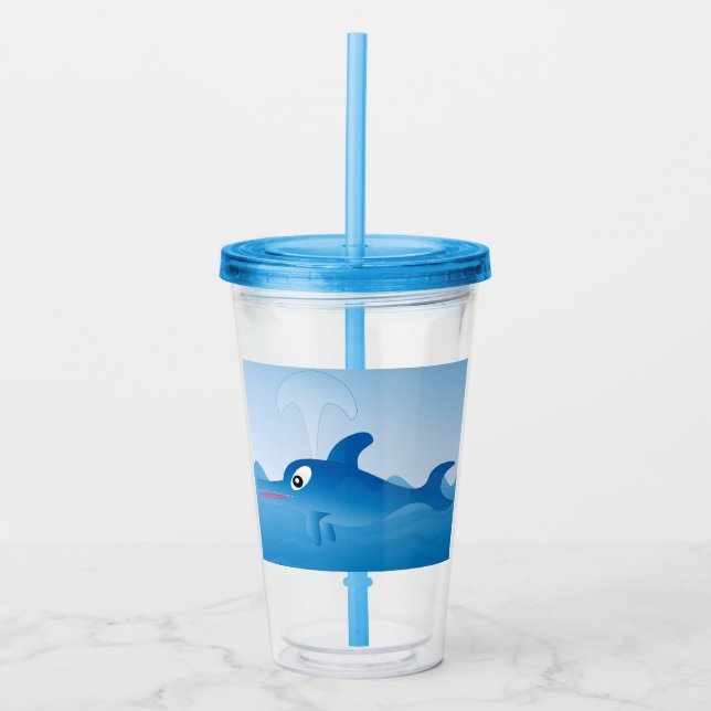 A blue dolphin acrylic tumbler (Front)