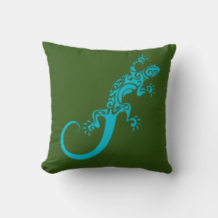 A blue gecko as a pet. Kook Art Throw Pillow