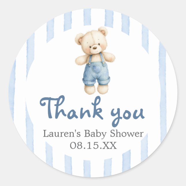 A Blue Jeans Baby Shower Round Sticker (Front)