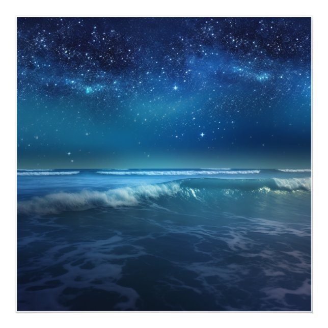 A blue ocean journey beneath a starry sky.  photo print (Front)